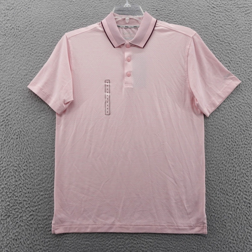 Walter Hagen Mens Small P11 Birdseye‎ Athletic Fit Polo Pink Tulip Heather NEW